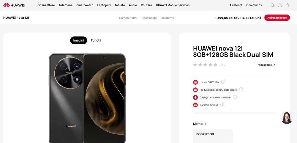 Telefon HUAWEI Nova 12i 128GB 8GB RAM Dual SIM Black Nou 2Ani Garantie