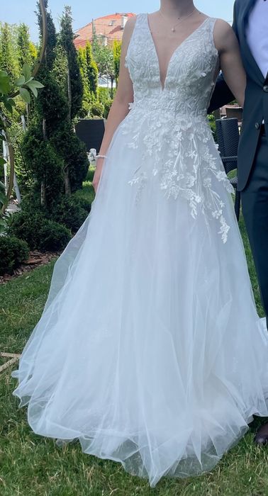 Булчинска рокля - размер XXS/XS (Petite)+ подарък воал и обувки