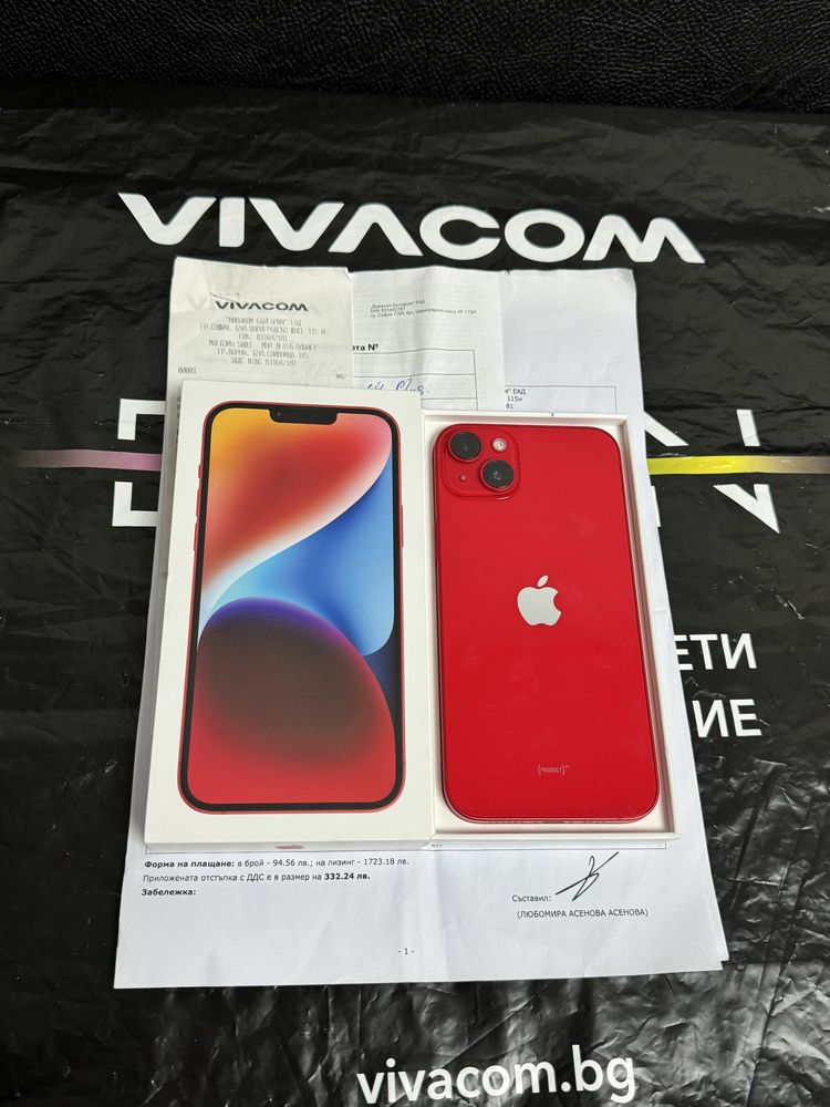 КАТО НОВ* 128GB iPhone 14 PLUS + Гаранция Vivacom 2025г Product RED