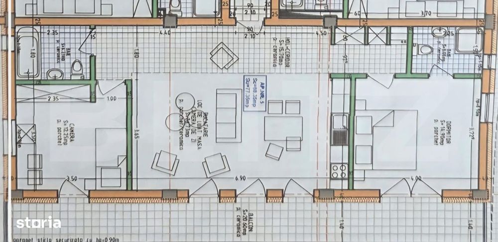 Apartament de vanzare Bloc nou  – 3 camere, 77,35 mp utili,  zona Gi