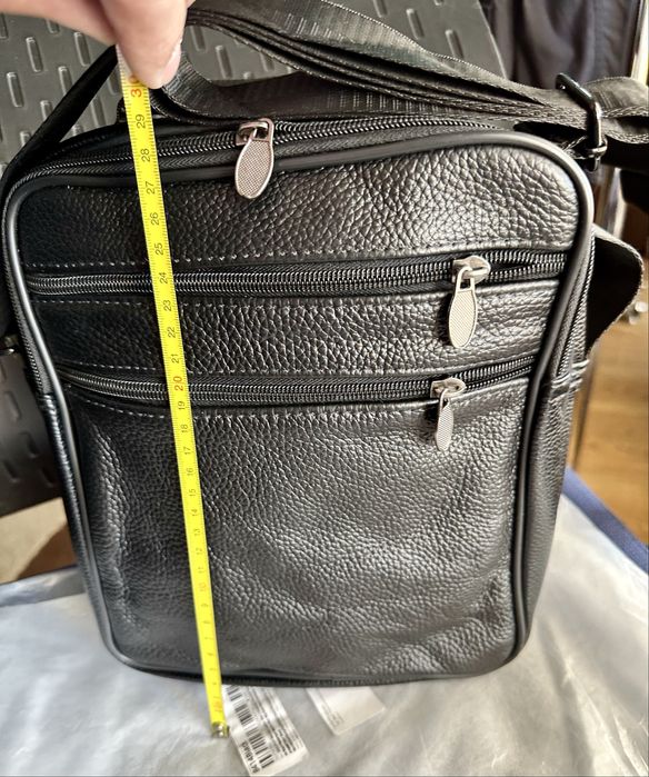 Мъжка кожена чанта/Голяма класическа и универсална•Черна естест. кожа!