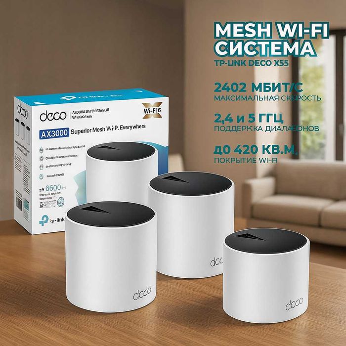 Мощная Домашняя 3Х Mesh Wi-Fi Система до 420 м². Есть доставка