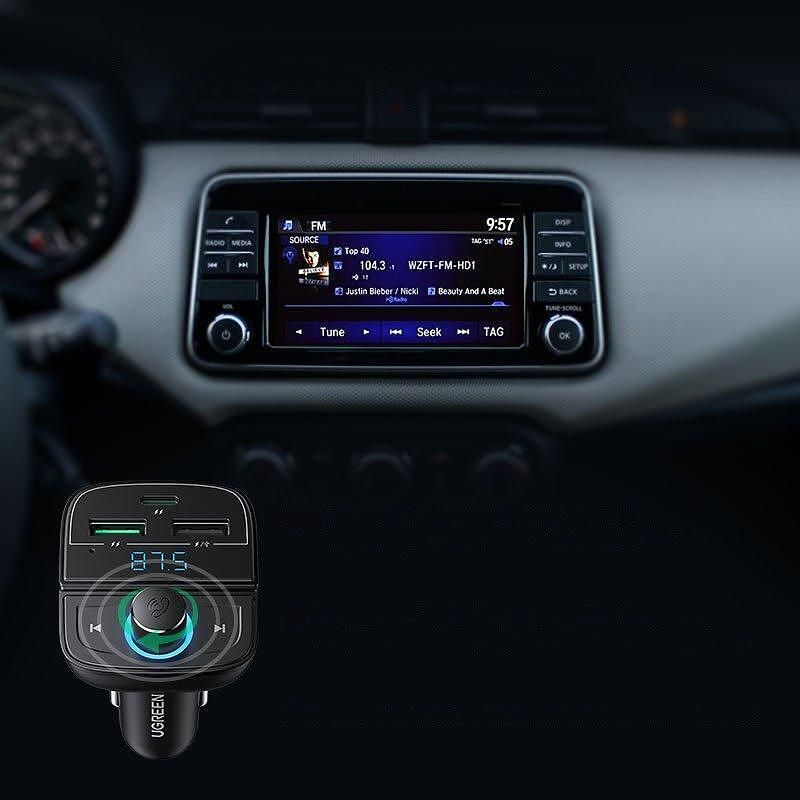 Ugreen fm transmitter bluetooth 5.0 mp3 car charger 3x usb tf micro sd