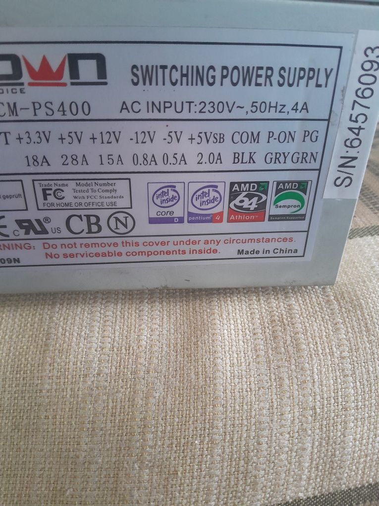 Блок питания для компьютера 400W Crown 2 Sata 3 Ide