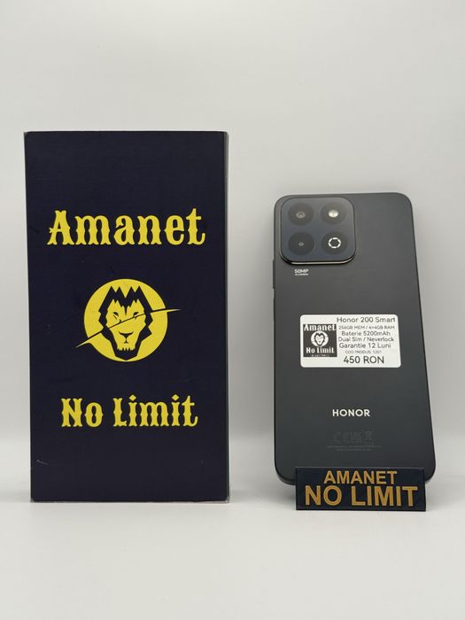 Honor 200 Smart 256GB Baterie 5200mAh Garantie 1An , AMANET NO LIMIT.