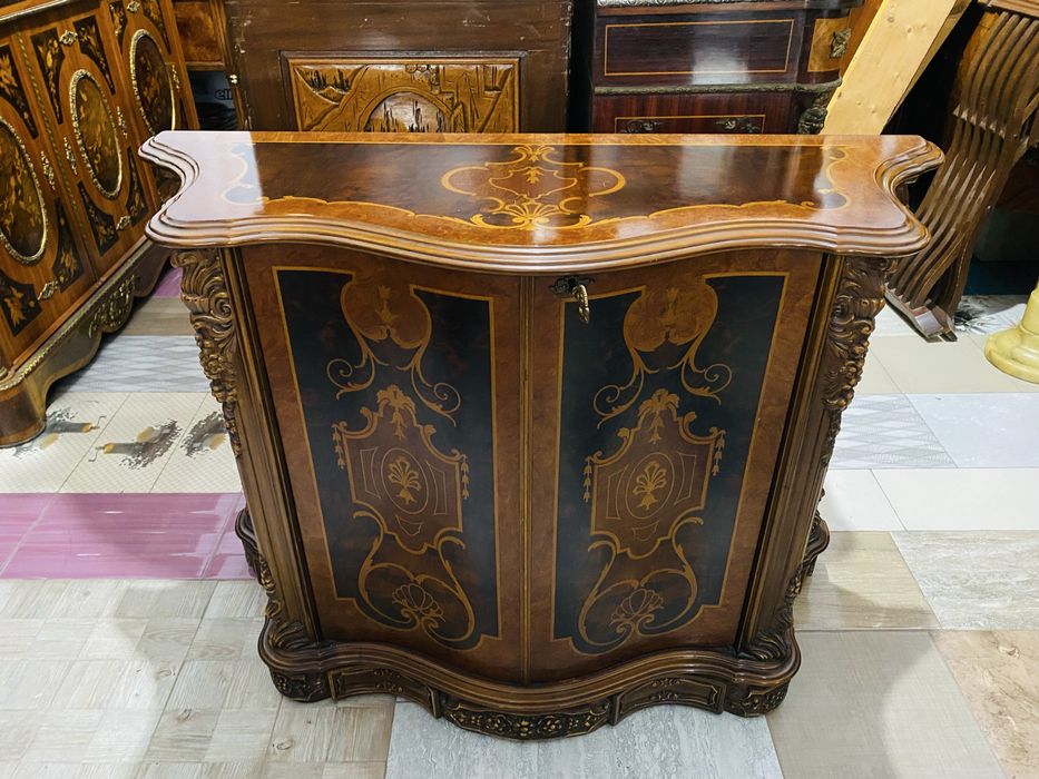 Comoda Lemn Intarsie Sculpturi Vintage
