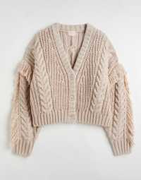 Cardigan dama gros cu franjuri crem H&M marimea S