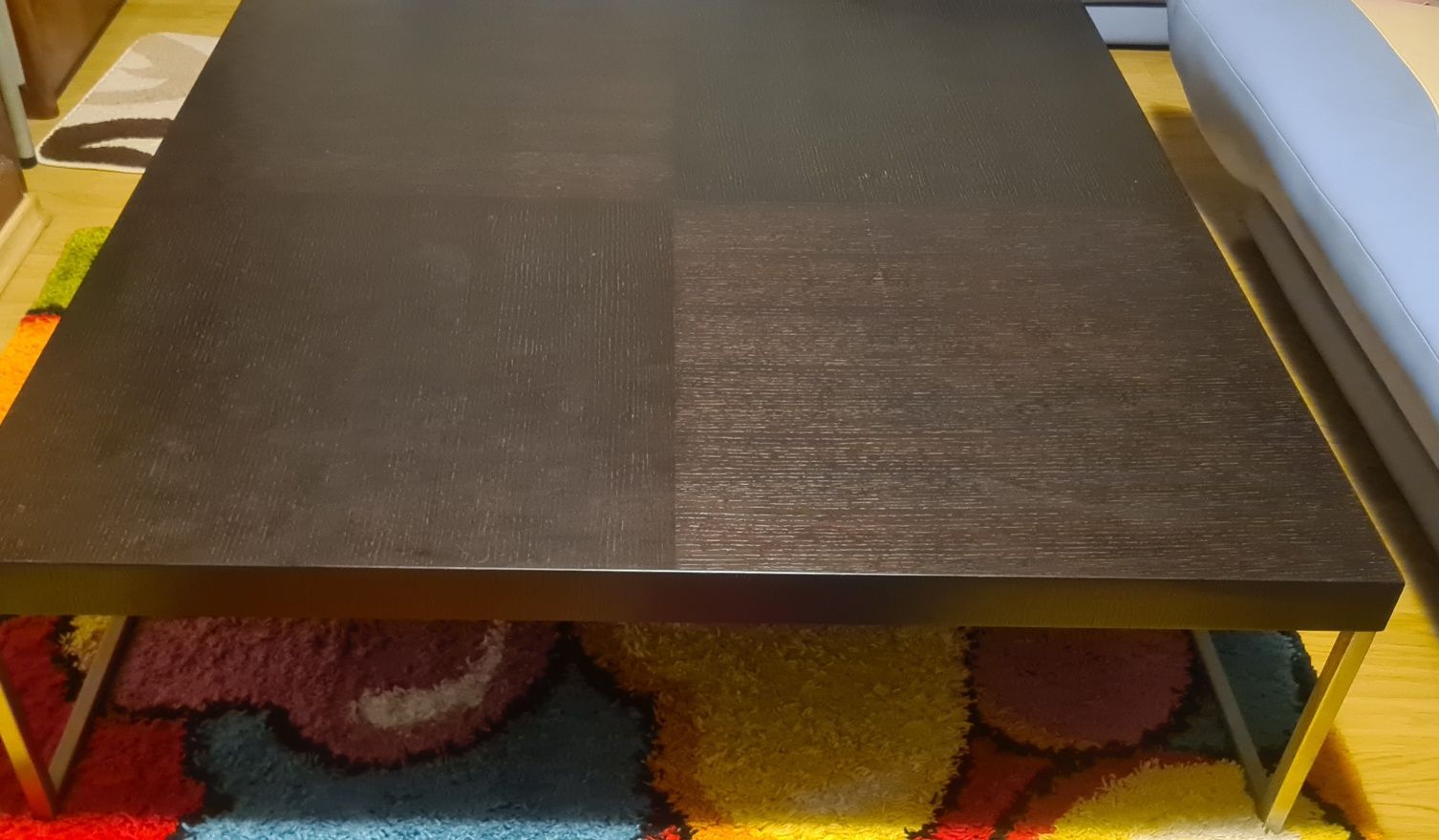 Masa de cafea, lemn + metal, joasa, 120x120cm, H35, blat 6cm Wenge