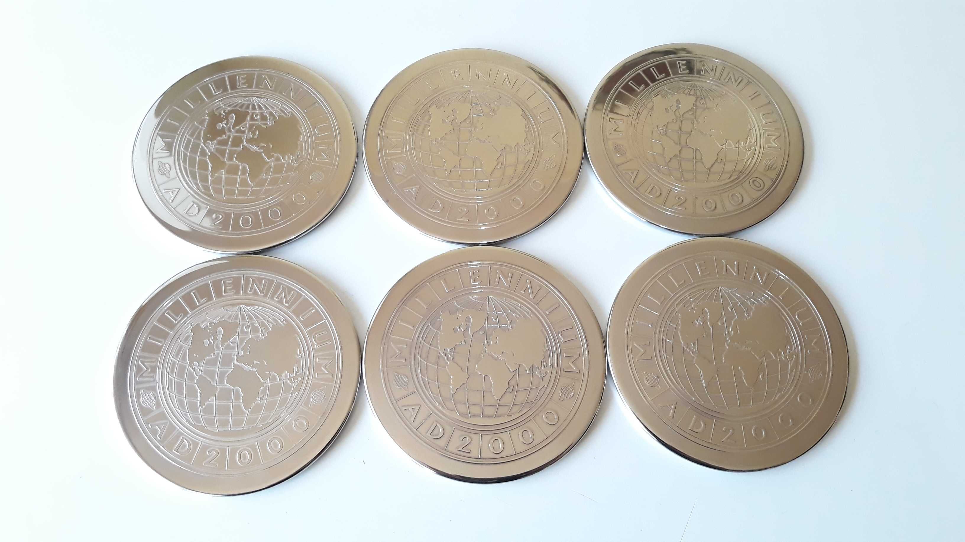 Vechi Suport Pahare Millenium 2000 Coasters, Placate cu argint
