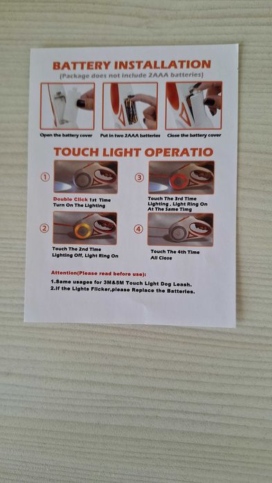 Автоматичен повод за куче 5м,  за 35-40кг, светещ с LED