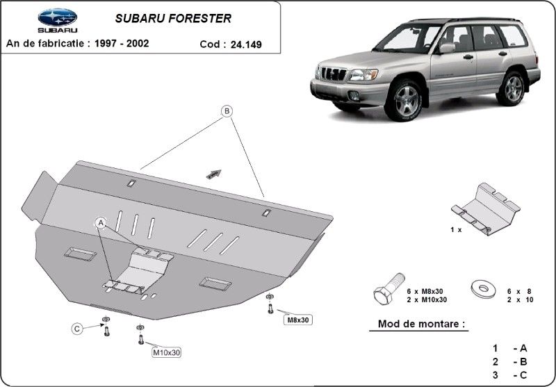 Scut motor metalic pentru Subaru Forester 1997-2013 - otel 2-3mm