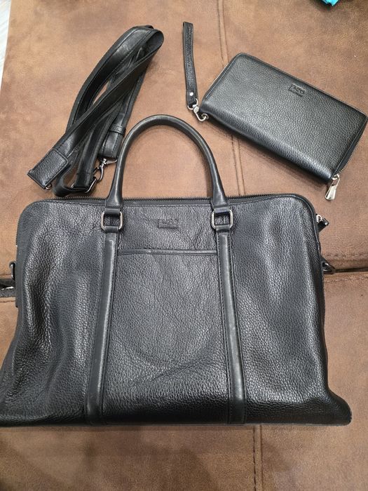 Кожена бизнес чанта /за лаптоп/  ENZO NORI + кожен портфейл ENZO NORI