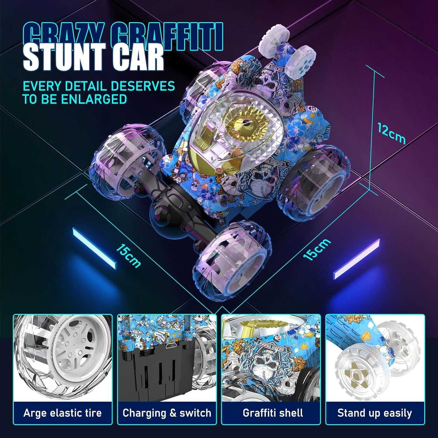 Акумулаторна кола с дистанционно управление  RC Stunt Car 360° LED