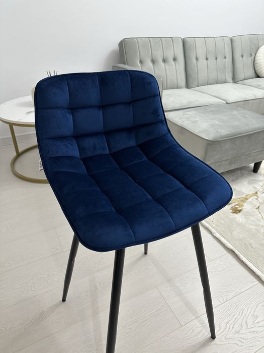 Set 2 scaune de bar moderne, catifea, culoare albastru velvet