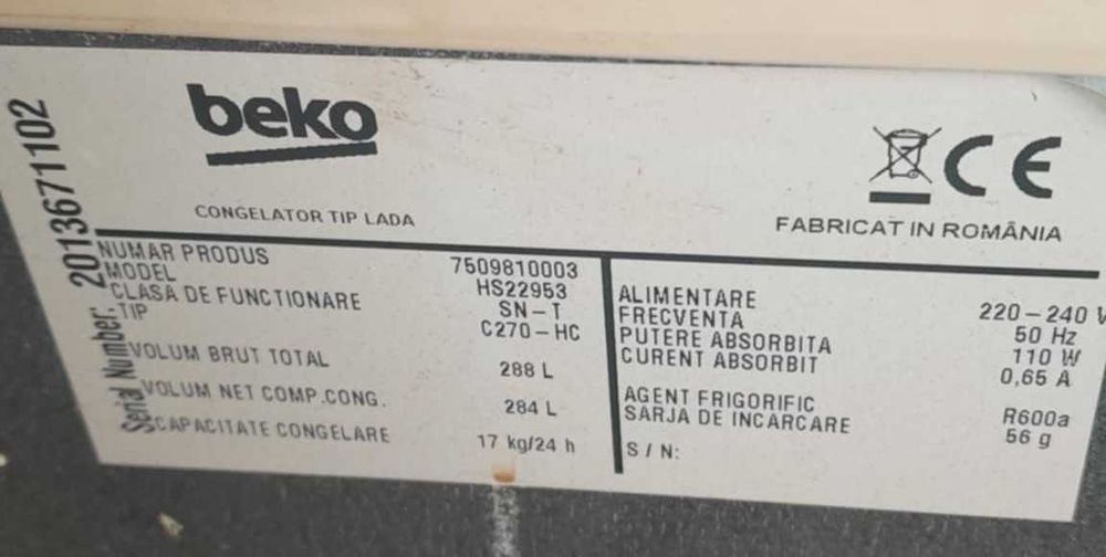 Lada frigorifica BEKO HS 22953, 284 l, H 86 cm