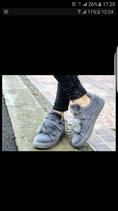 Нови сиви маратонки кецове с пух