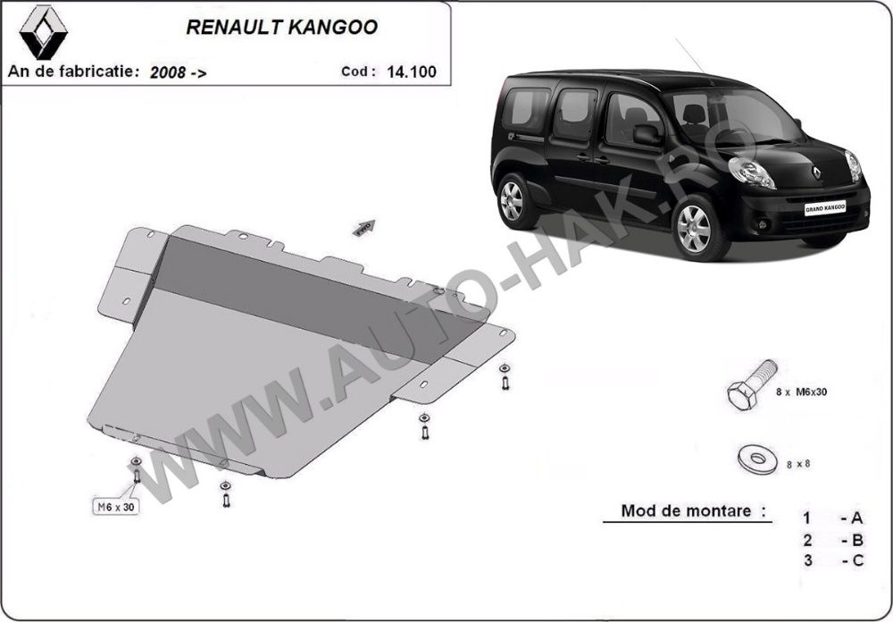 Scut motor metalic Renault Kangoo 2008-2021