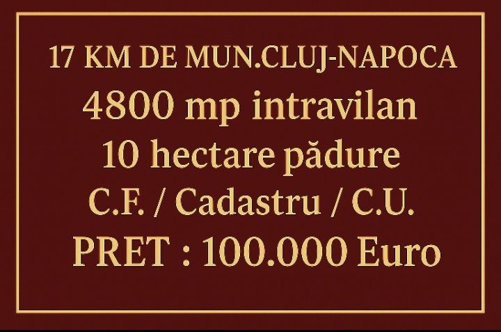 4800 mp intrav + 10 hectare pădure la 17 km de Cluj-N
