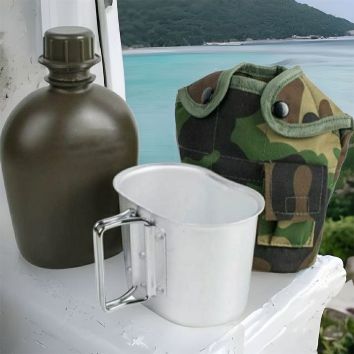 военна манерка за вода+канче за храна+щипки раница джоб за сгъваем нож