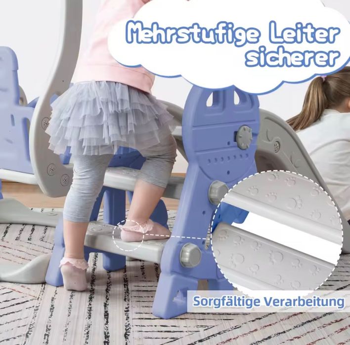 Детска Пързалка 4 в 1 Люлка стълба Баскетболен кош Чисто нова