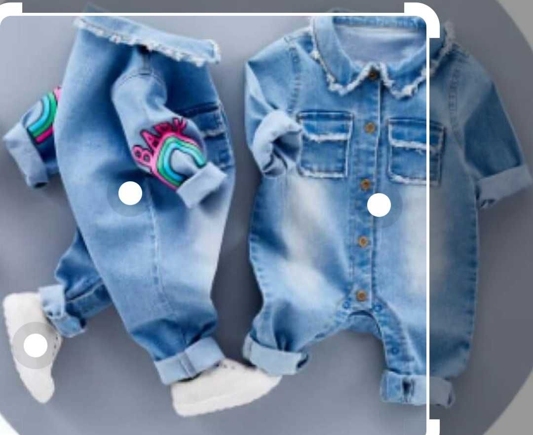 Salopeta denim bebe, (blug) maneca lunga. Nou