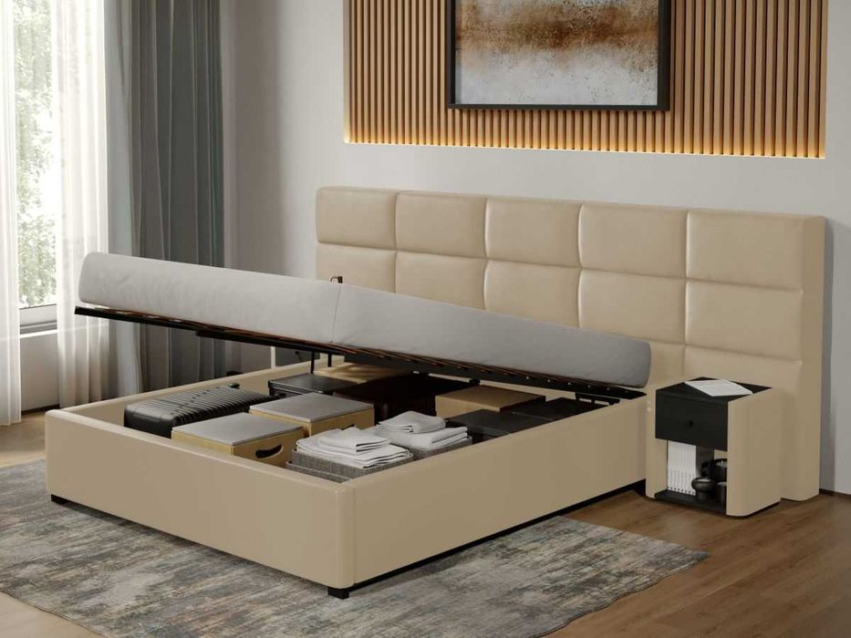 Pat tapitat Cico 190 rabatabil 287x114 C2 din piele/stofa Crem Nube 4