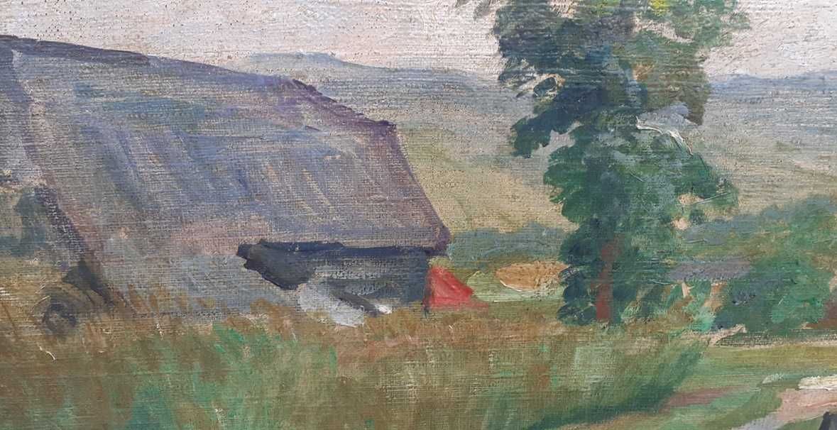 Tablou vechi - peisaj rural - semnat Alpar