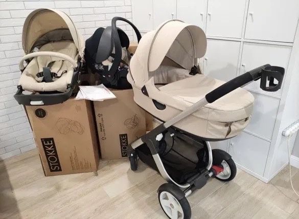 Бебешка комбинирана количка Stokke Crusi Beige с всички аксесоари