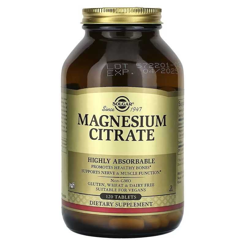 Solgar, Magnesium Citrate, Цитрат магния, 60 и 120 таблеток