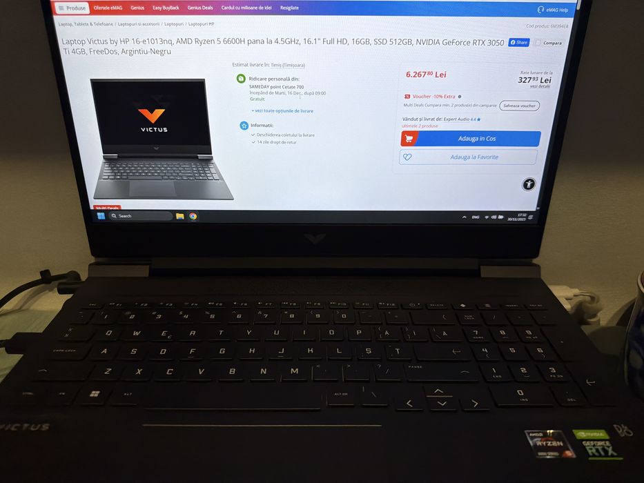 Laptop Gaming HP Victus AMD RYZEN 5 6600H,RTX 3050TI,40GB RAM, 2TB SSD