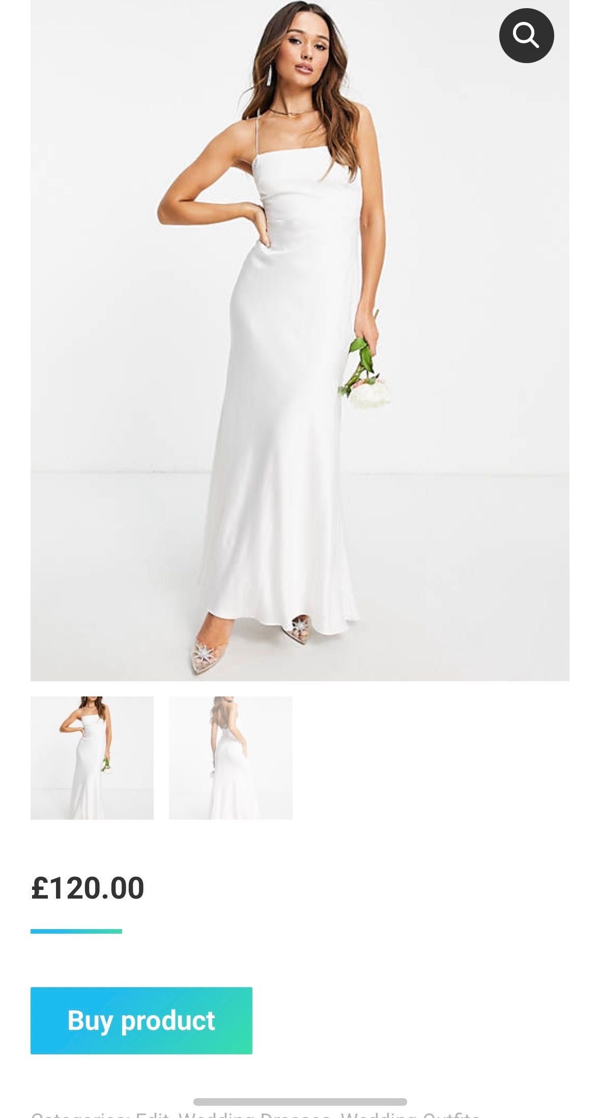 Булченска рокля бяла Asos Bridal сатен гол гръб