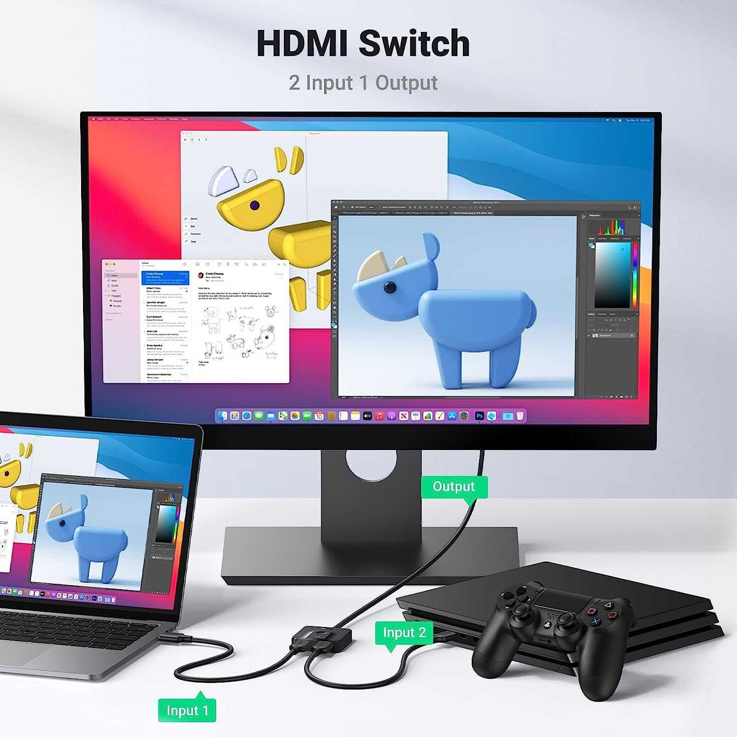 HDMI сплитер 2 в 1 изход HDMI превключвател, 4K, двупосочен