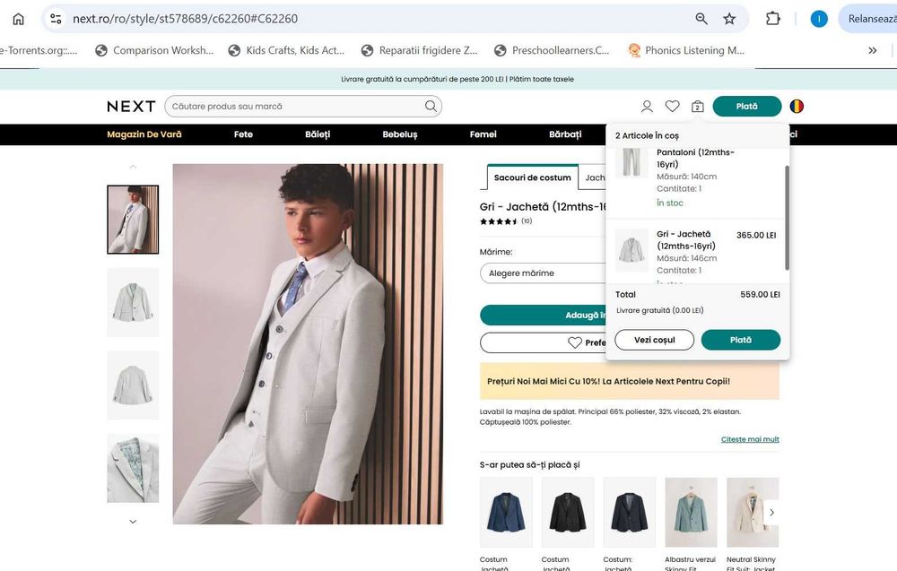 Costum baiat pentru banchet/nunta 11 ani 146 cm impecabil