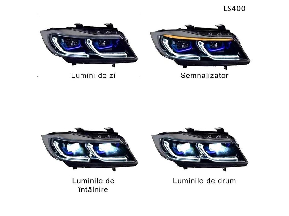 Tuning faruri LED DRL BMW Seria 3 E90 E91 (05-12) cu aspect G - LS400