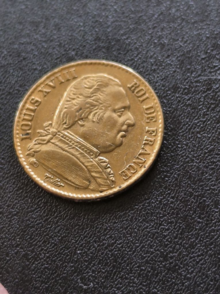 20 франка 1814 год,Луи XVIII, злато 6.45 гр, проба 900/1000 (21.6 к)