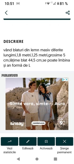 vând blat lemn masiv