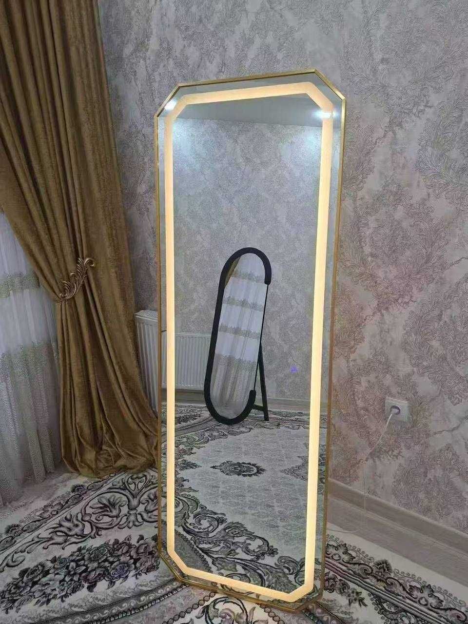 LED зеркало 170x60 с тремя режимами подсветки черный, белый, золотой