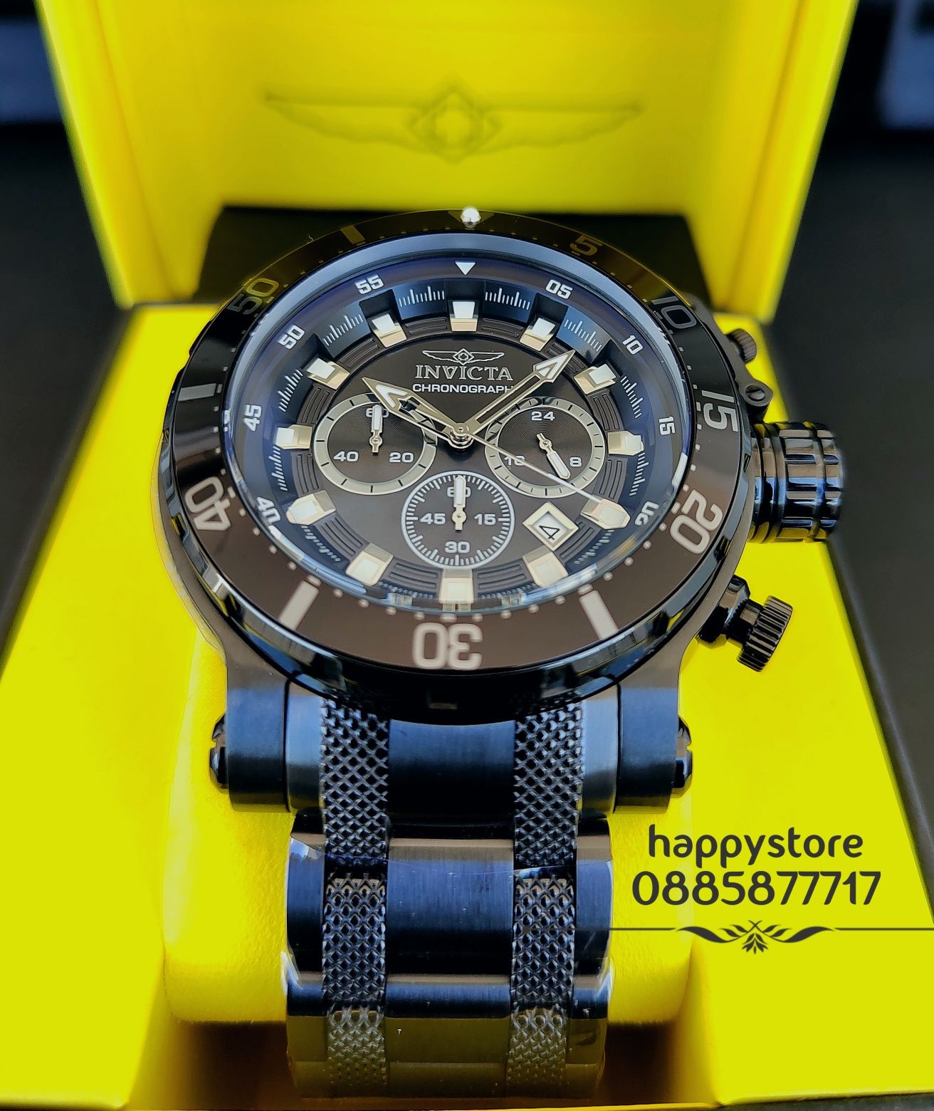 INVICTA Chronograph Full metal black 52 mm, Инвикта нов ръчен часовник