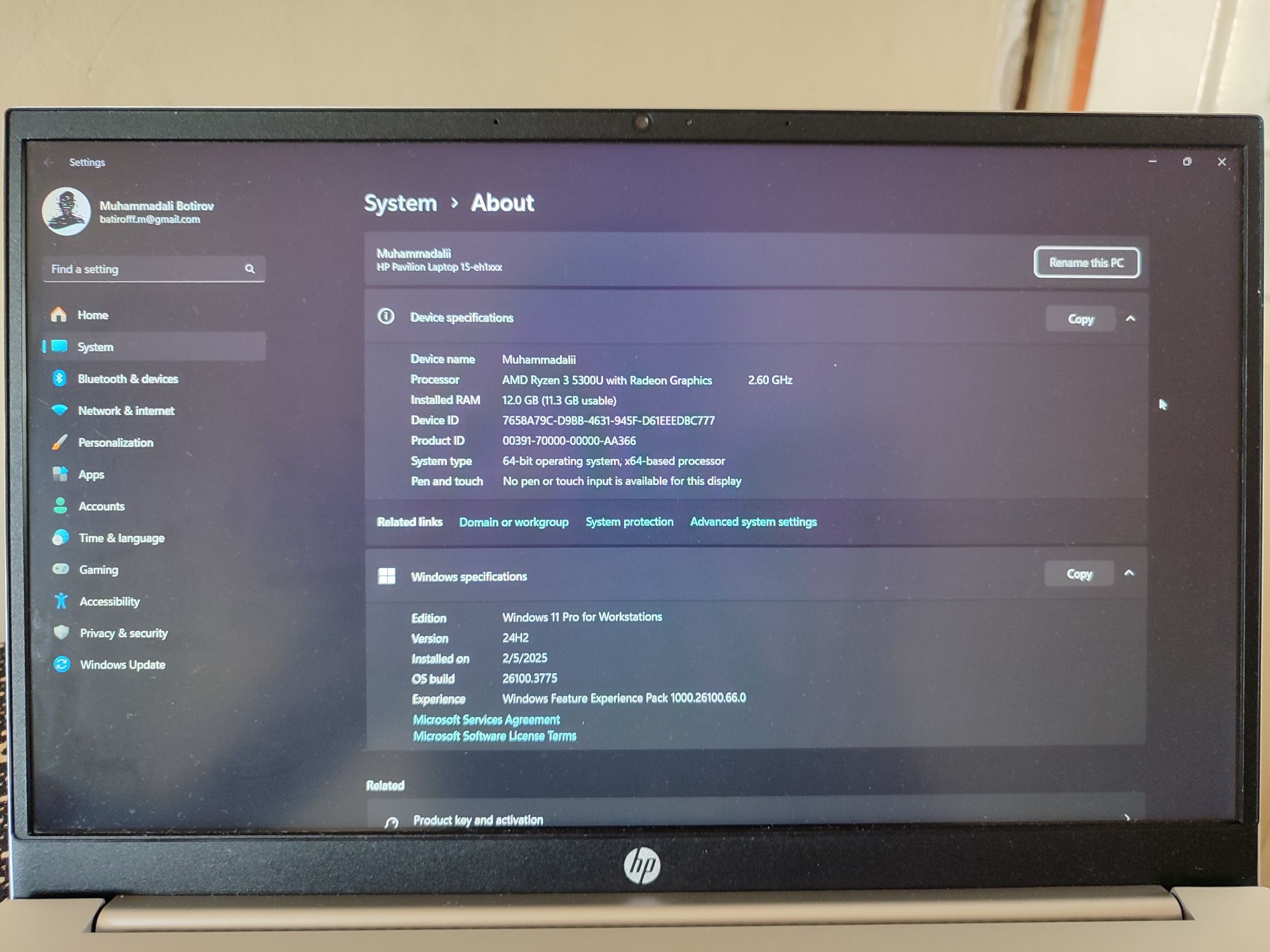 Noutbuk HP AMD ryzen 3 5300U