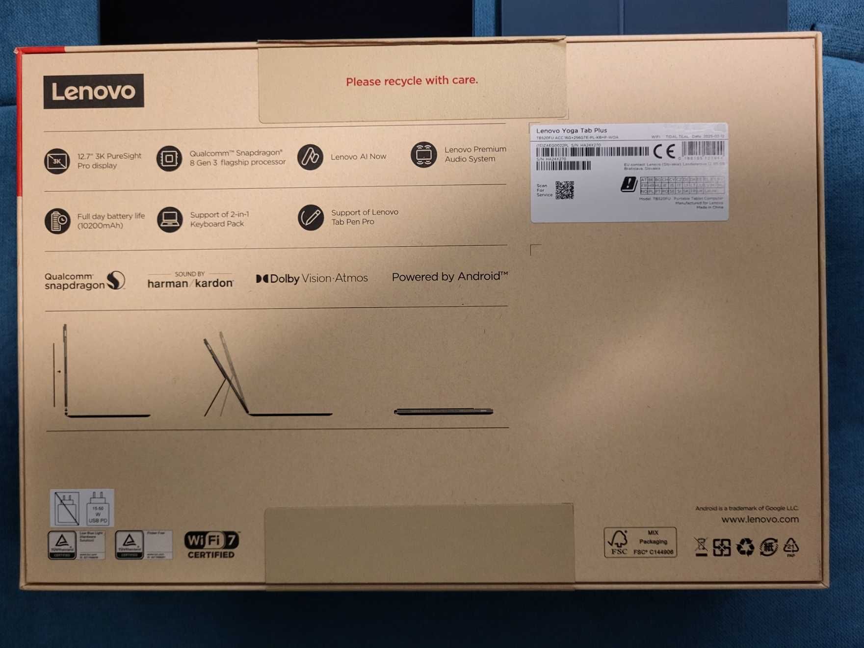 НОВ Таблет Lenovo Yoga Tab Plus,  16GB RAM, 256GB, Keyboard+Lenovo Pen