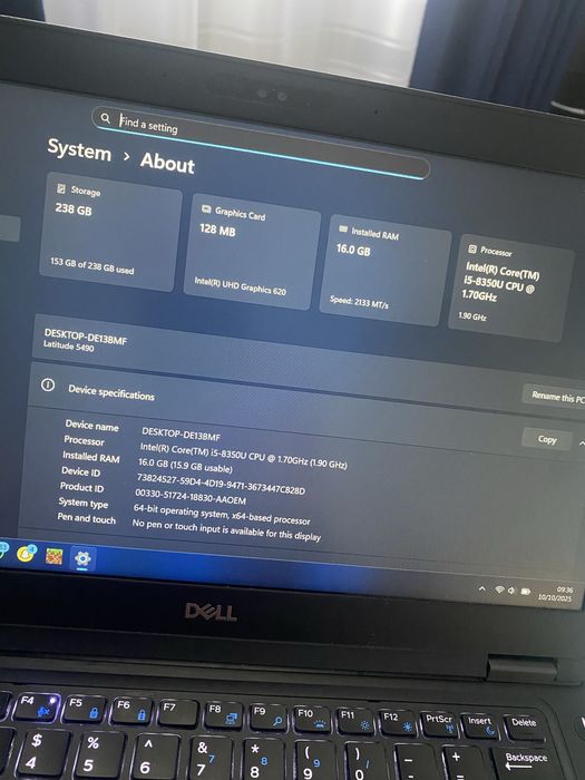 Laptop Dell Intel i5-8350u 16 gb ram