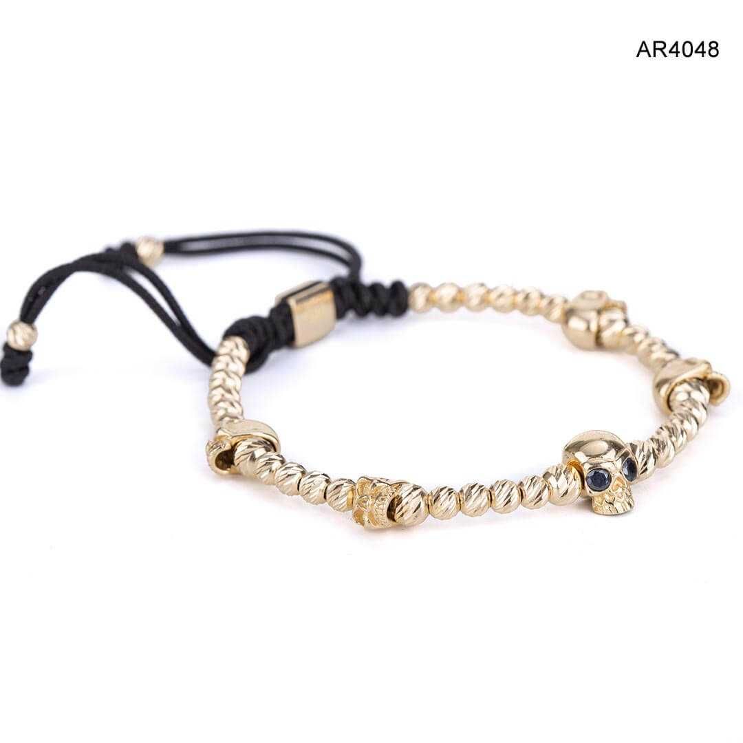 Bratara Aur 14K SKULL COLLECTION cu bilute striate aur [AR4048]