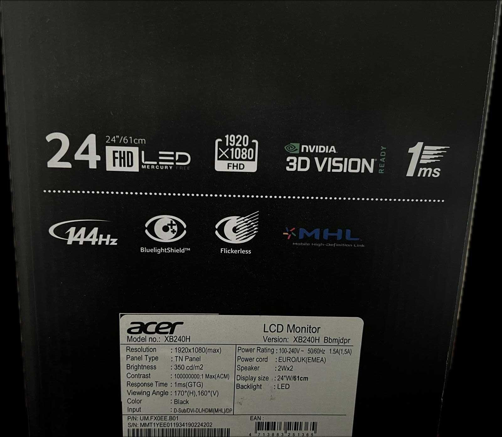 Monitor Acer Predator XB240H 24 inch 144hz 1ms