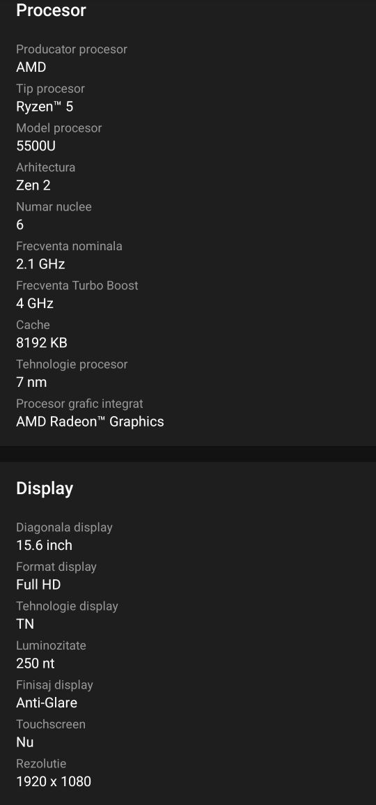 Laptop Lenovo cu procesor AMD Ryzen™ 5 5500U
