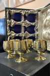 Pahare Bronz Aurit Set 6 FPNS-Cutie Lemn-Stare F Buna-Vintage-Colectie
