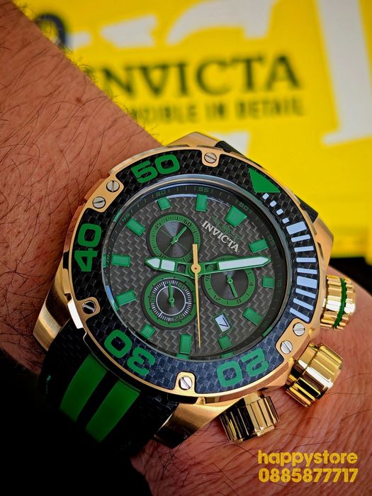 INVICTA Carbon Gold/Green 52 mm, Инвикта нов ръчен часовник