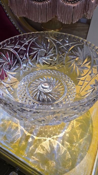 Fructiera cristal cu picior din argint