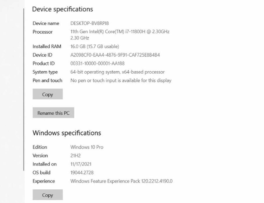 MSI GP66 Leopard 11UG Intel Core i7-11800H RTX 3070