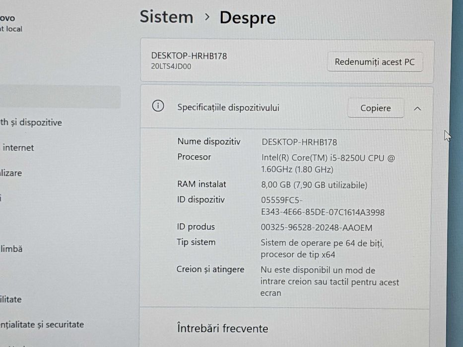 Laptop Lenovo ThinkPad L 480, core i5-8250u, ram 8 gb, ssd 240 gb