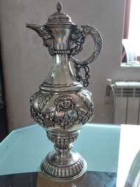 RRR Много рядка сребърна кана/ 19 век/сребро, злато, чаша